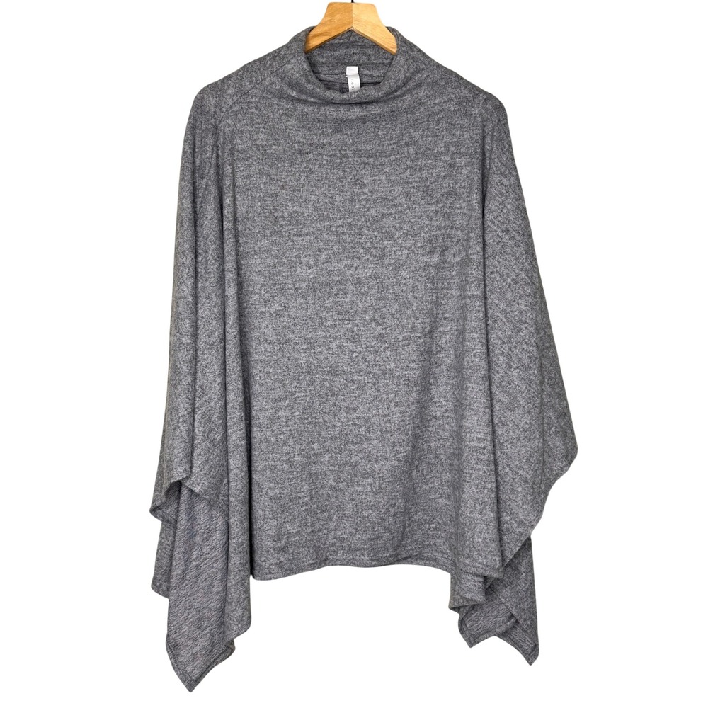 Heathmoor Womens Heather Gray Mock Neck Poncho Wrap Soft Knit One Size OS